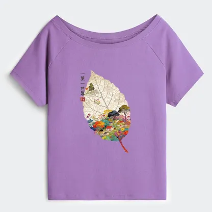 Tokyo-Tiger One Leaf Holds A Tiny Colorful World Off Shoulder T-Shirt