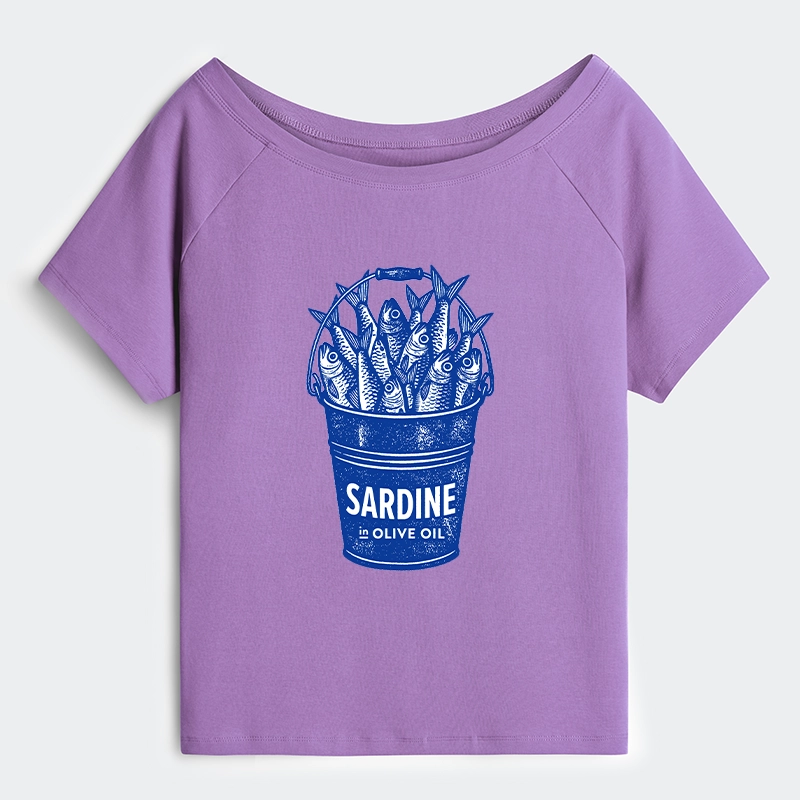 Tokyo-Tiger Vintage Bucket Full Of Fresh Sardines Off Shoulder T-Shirt
