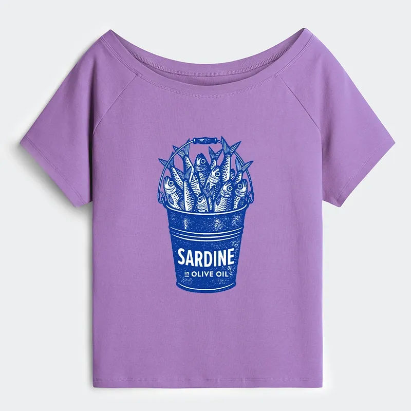 Tokyo-Tiger Vintage Bucket Full Of Fresh Sardines Off Shoulder T-Shirt