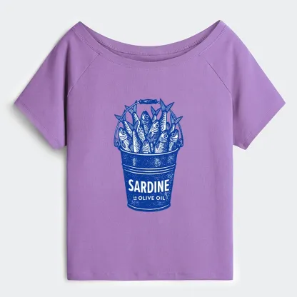 Tokyo-Tiger Vintage Bucket Full Of Fresh Sardines Off Shoulder T-Shirt