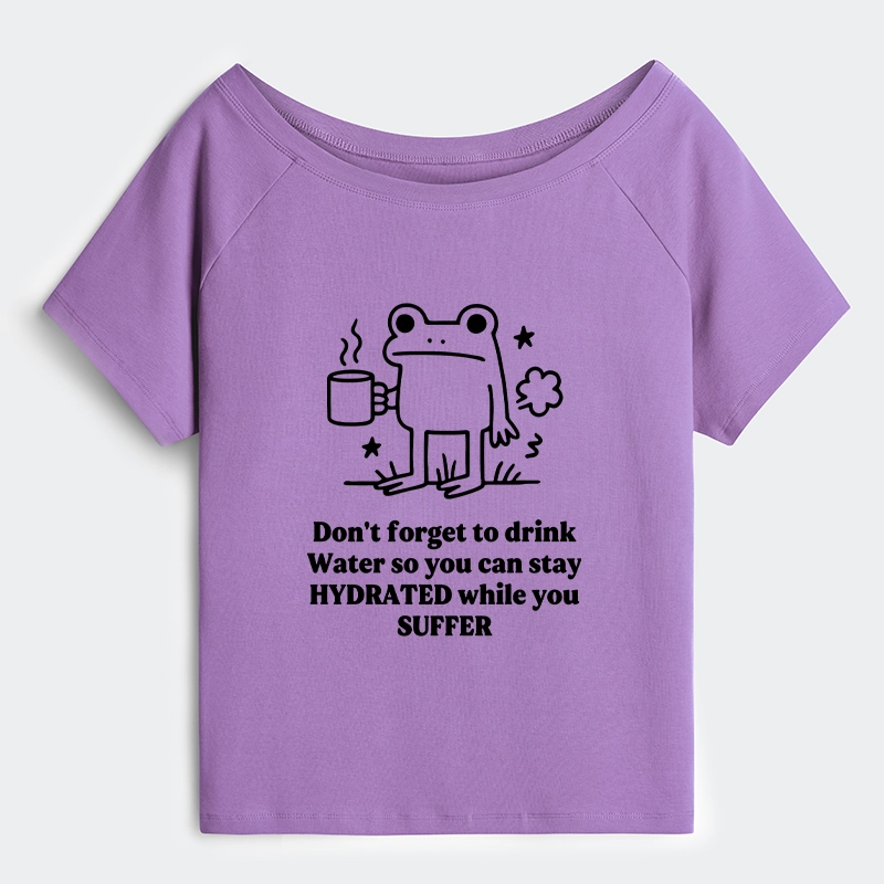 Tokyo-Tiger Frog Says Drink Water Off Shoulder T-Shirt