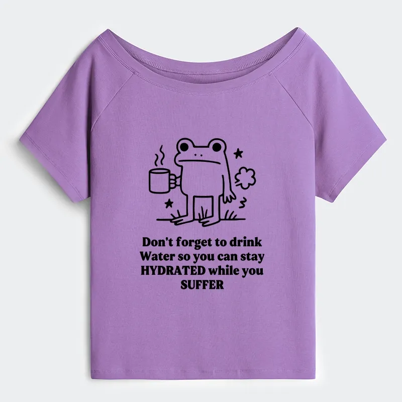 Tokyo-Tiger Frog Says Drink Water Off Shoulder T-Shirt