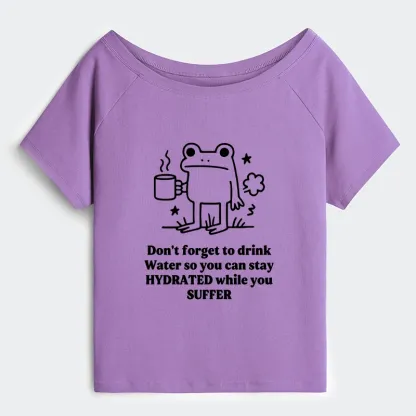 Tokyo-Tiger Frog Says Drink Water Off Shoulder T-Shirt
