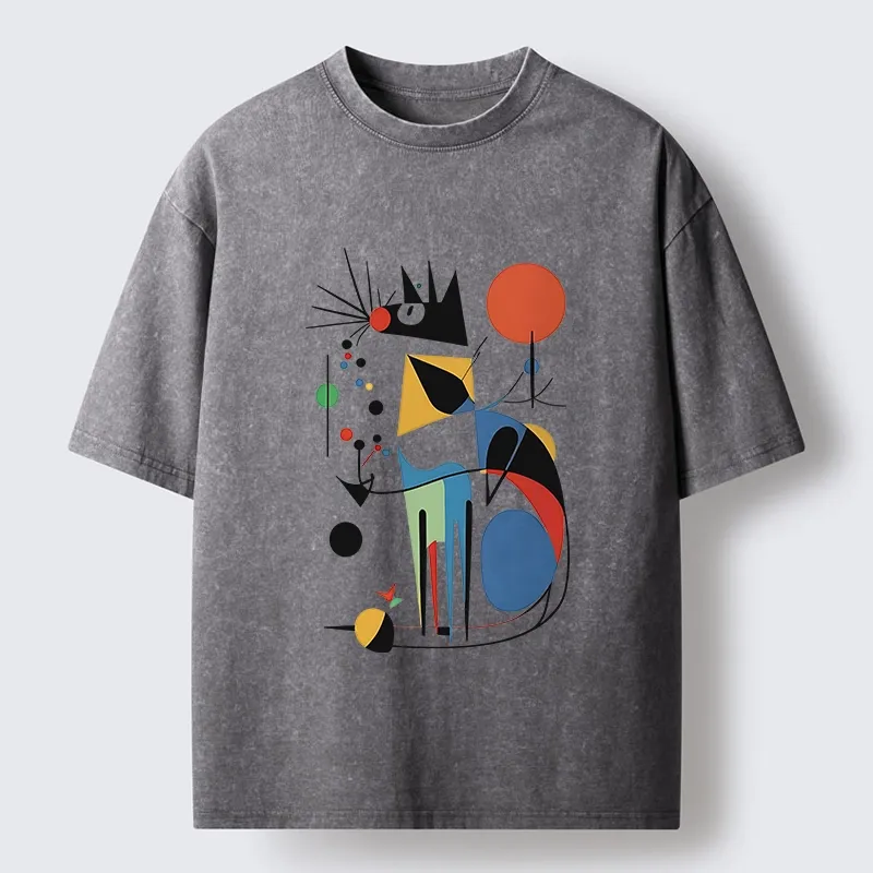 Tokyo-Tiger Abstract Colorful Cat Art Washed T-Shirt