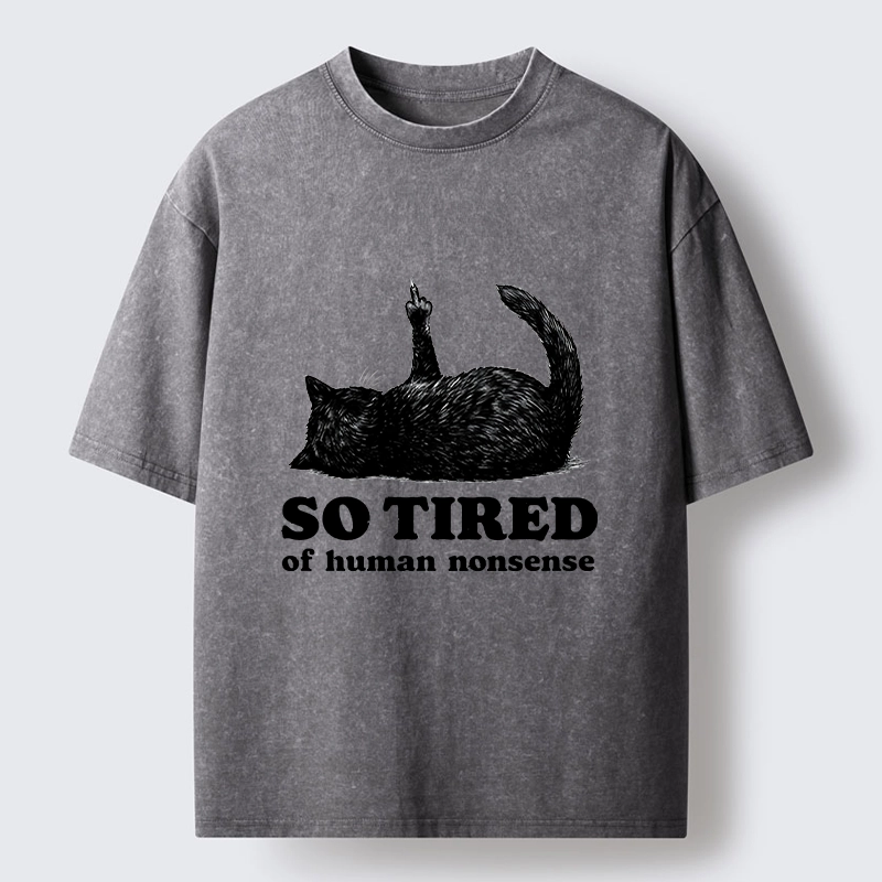 Tokyo-Tiger Funny Meme Tired Black Cat Vibe Washed T-Shirt