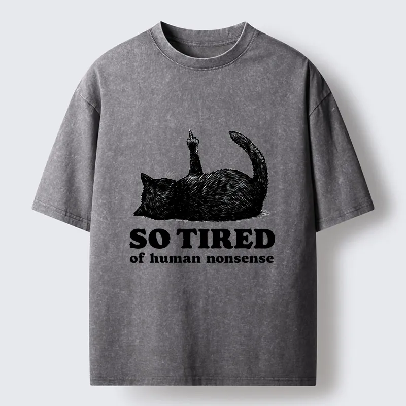 Tokyo-Tiger Funny Meme Tired Black Cat Vibe Washed T-Shirt