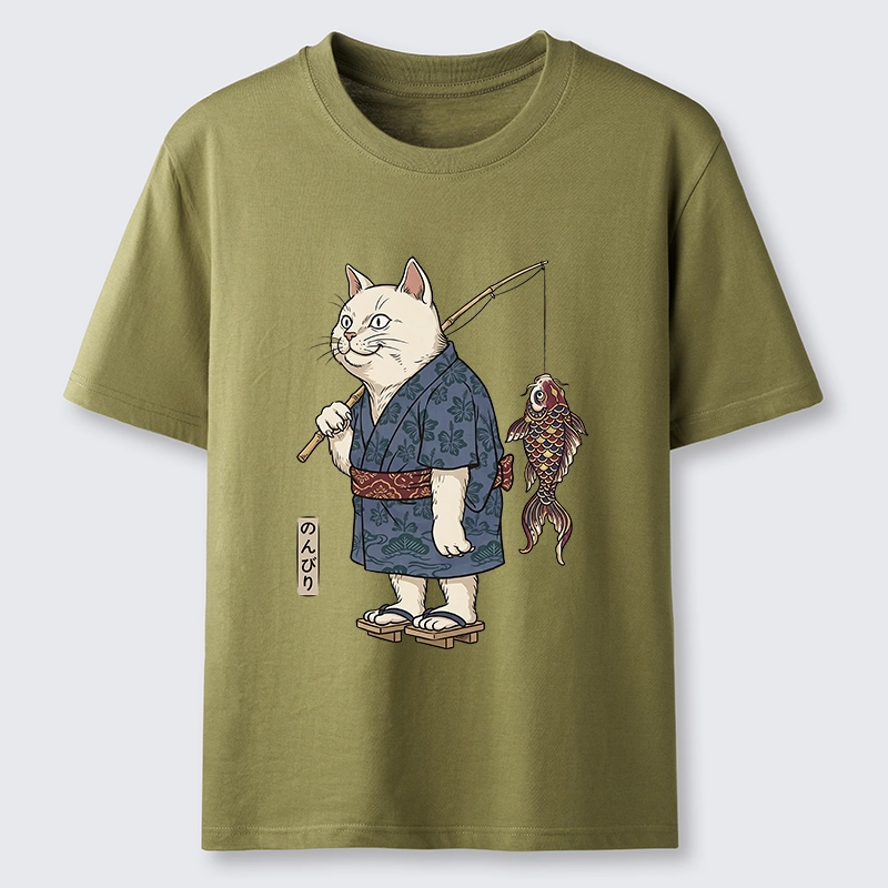 Tokyo-Tiger Kimono Cat Fishing Koi Fish Art Classic T-Shirt