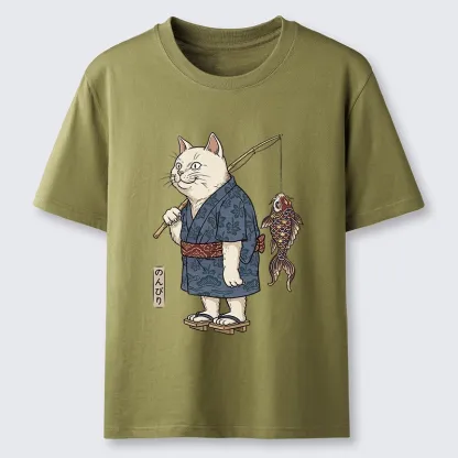 Tokyo-Tiger Kimono Cat Fishing Koi Fish Art Classic T-Shirt