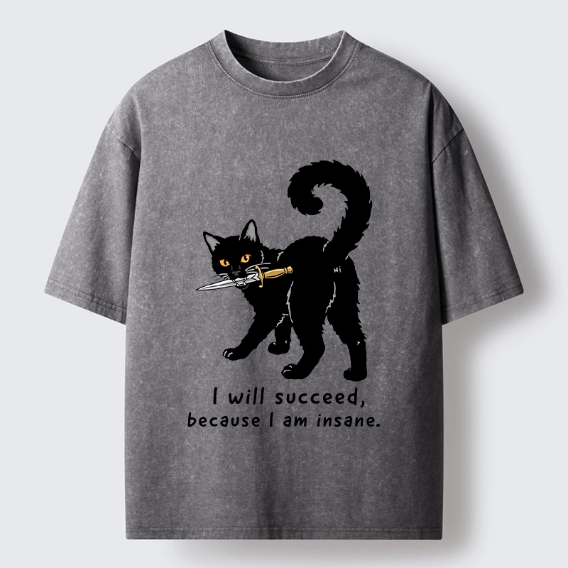 Tokyo-Tiger Brave Black Cat Wild Success Vibe Washed T-Shirt
