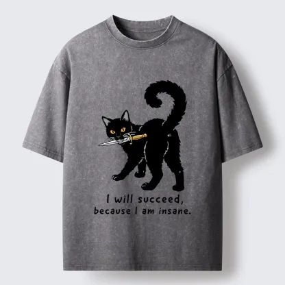 Tokyo-Tiger Brave Black Cat Wild Success Vibe Washed T-Shirt