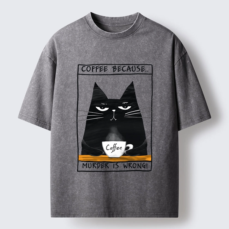 Tokyo-Tiger Moody Black Cat Coffee Need Vibe Washed T-Shirt
