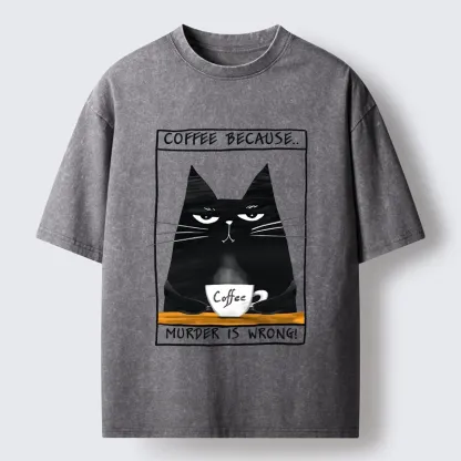 Tokyo-Tiger Moody Black Cat Coffee Need Vibe Washed T-Shirt
