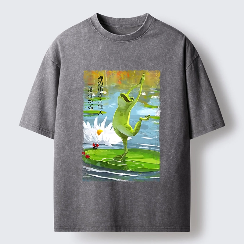Tokyo-Tiger Yoga Frog Lotus Zen Funny Meme Washed T-Shirt