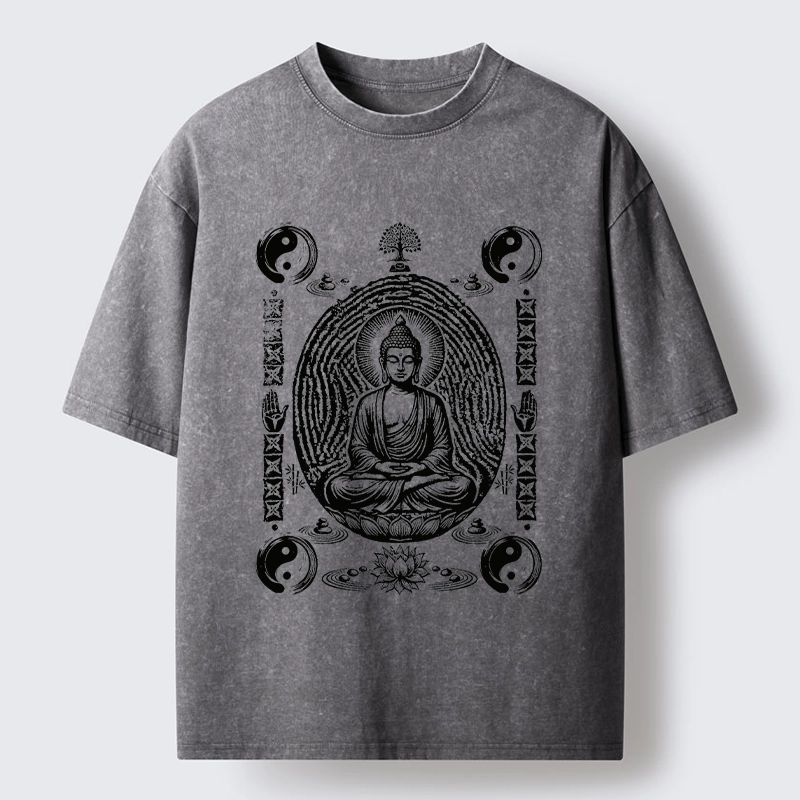 Tokyo-Tiger Minimal Spiritual Buddha Ink Art Washed T-Shirt