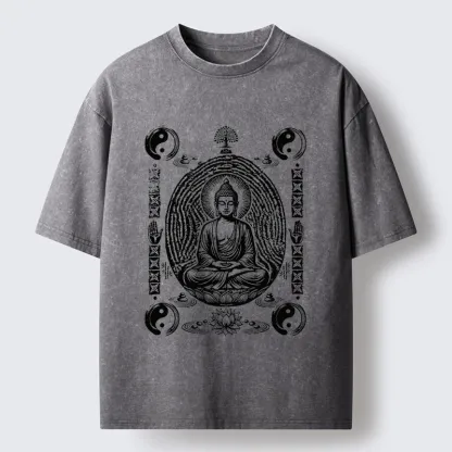 Tokyo-Tiger Minimal Spiritual Buddha Ink Art Washed T-Shirt