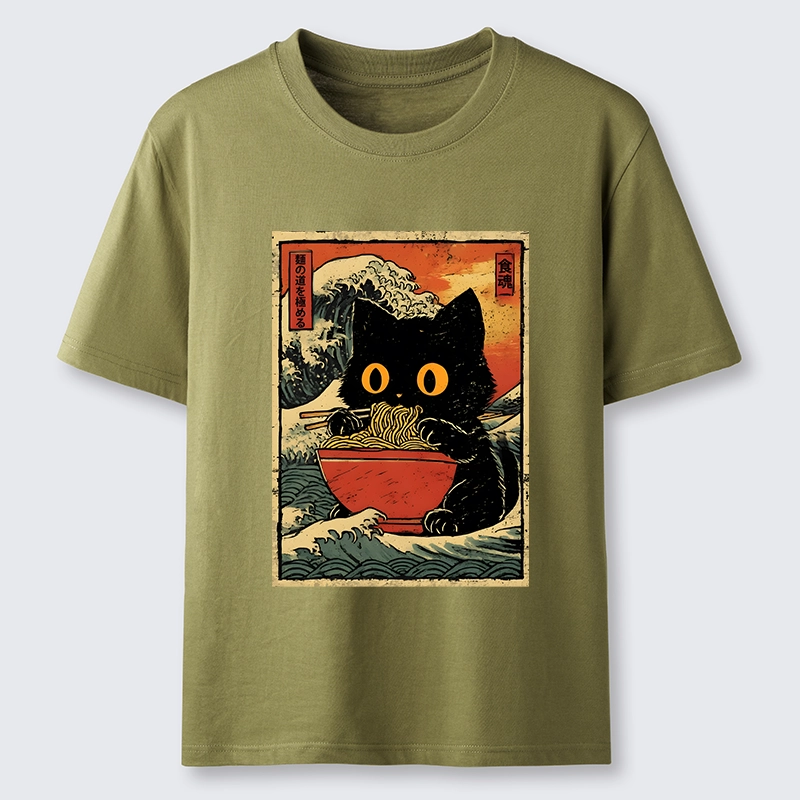 Tokyo-Tiger Cool Wave Art Cat Loves Ramen Bowl Classic T-Shirt
