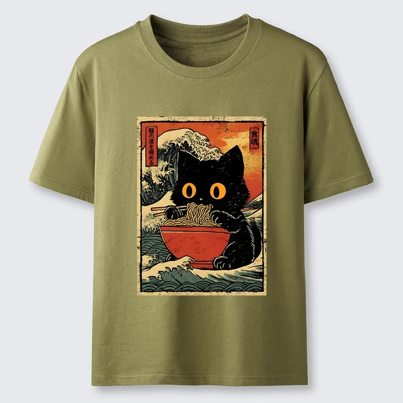 Tokyo-Tiger Cool Wave Art Cat Loves Ramen Bowl Classic T-Shirt