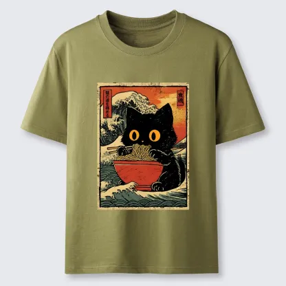 Tokyo-Tiger Cool Wave Art Cat Loves Ramen Bowl Classic T-Shirt