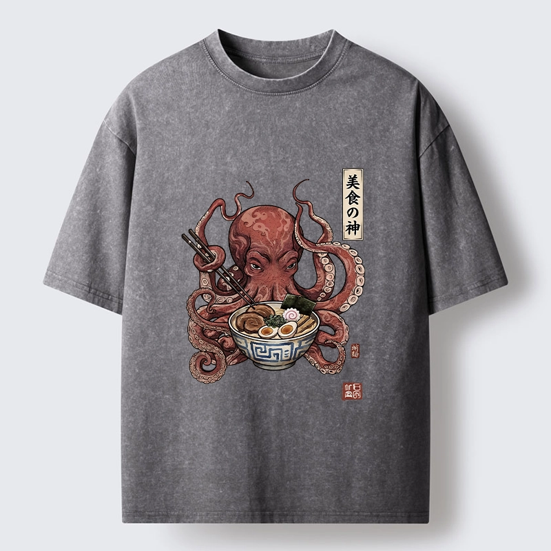 Tokyo-Tiger Octopus Ramen Food Meme Washed T-Shirt