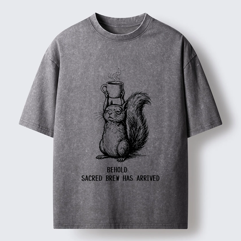 Tokyo-Tiger Squirrel Hold Sacred Coffee Meme Washed T-Shirt
