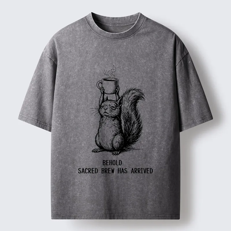 Tokyo-Tiger Squirrel Hold Sacred Coffee Meme Washed T-Shirt