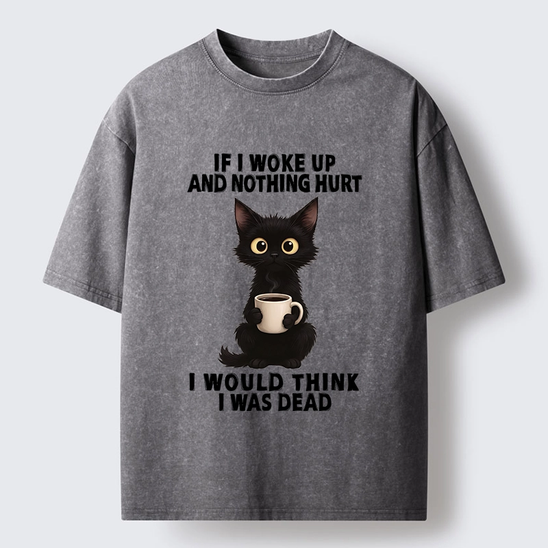 Tokyo-Tiger Funny Black Cat And Coffee Meme Washed T-Shirt