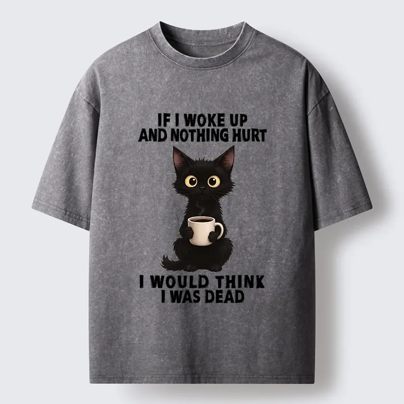 Tokyo-Tiger Funny Black Cat And Coffee Meme Washed T-Shirt