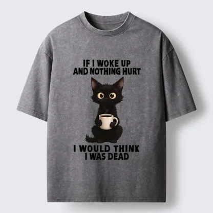 Tokyo-Tiger Funny Black Cat And Coffee Meme Washed T-Shirt