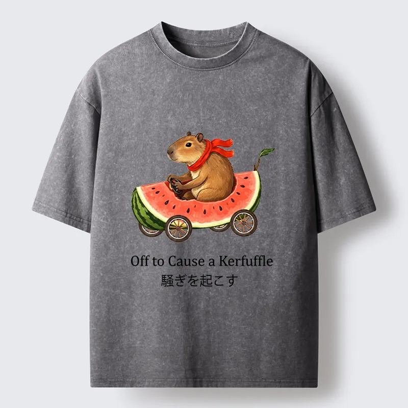 Tokyo-Tiger Capybara Drive Watermelon Car Washed T-Shirt