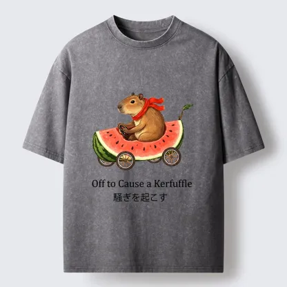 Tokyo-Tiger Capybara Drive Watermelon Car Washed T-Shirt