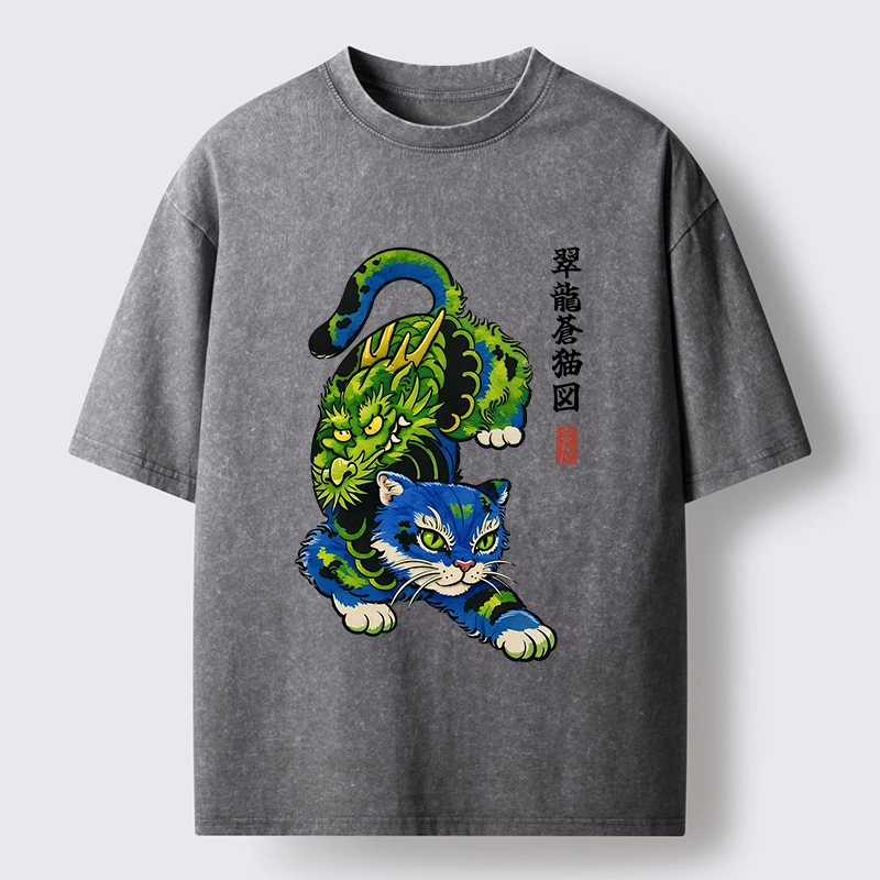 Tokyo-Tiger Dragon Cat Classic Art Washed T-Shirt