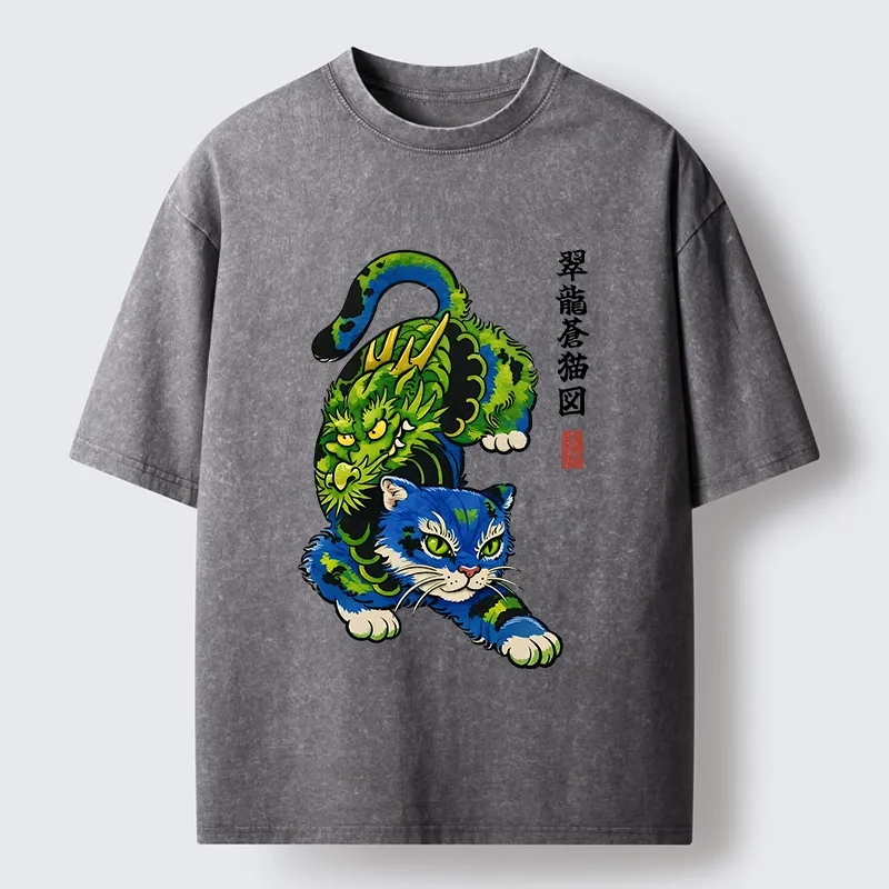 Tokyo-Tiger Dragon Cat Classic Art Washed T-Shirt