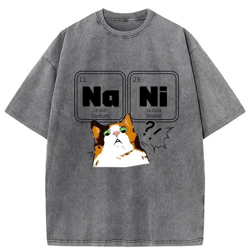Tokyo-Tiger Funny NaNi Cat Washed T-Shirt