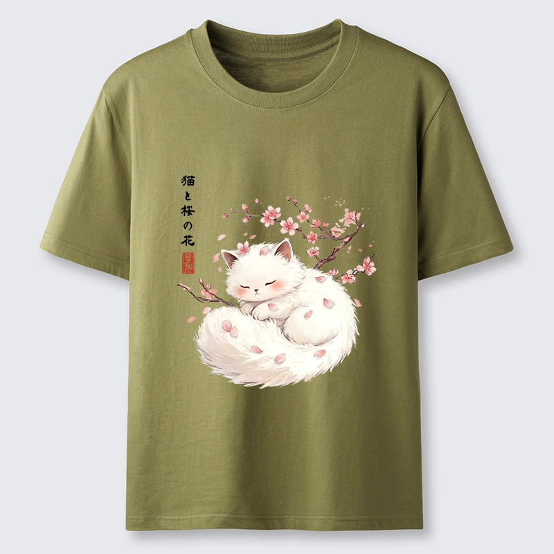 Tokyo-Tiger Soft Sakura White Cat Peaceful Sleep Classic T-Shirt