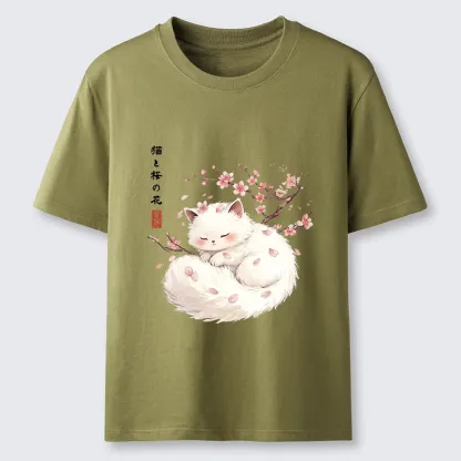 Tokyo-Tiger Soft Sakura White Cat Peaceful Sleep Classic T-Shirt