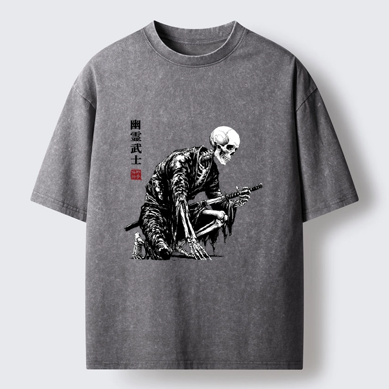 Tokyo-Tiger Vintage Dark Ghost Samurai Sketch Washed T-Shirt