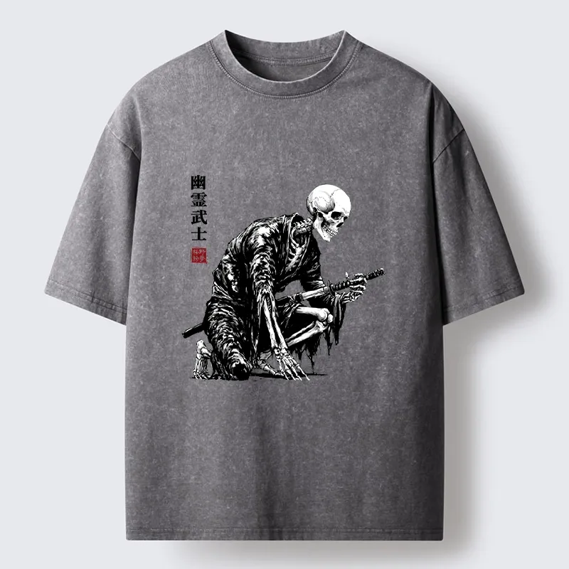 Tokyo-Tiger Vintage Dark Ghost Samurai Sketch Washed T-Shirt
