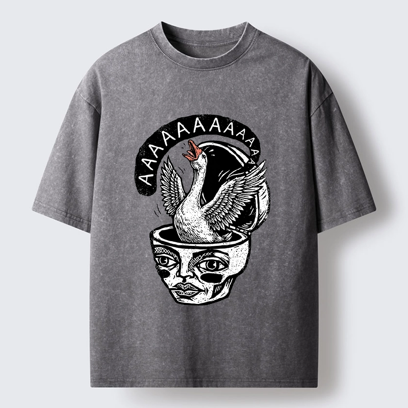 Tokyo-Tiger Weird Meme Screaming Wild Goose Graphic Washed T-Shirt