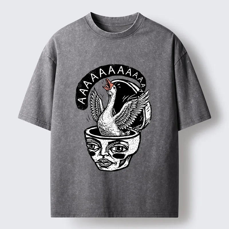 Tokyo-Tiger Weird Meme Screaming Wild Goose Graphic Washed T-Shirt