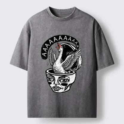 Tokyo-Tiger Weird Meme Screaming Wild Goose Graphic Washed T-Shirt