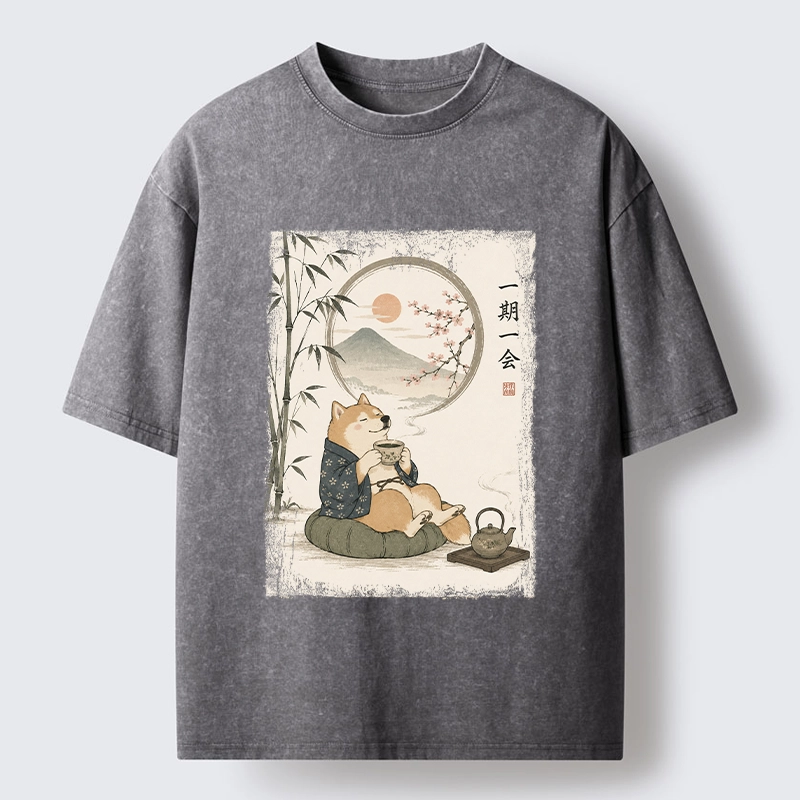 Tokyo-Tiger Funny Meme Cozy Tea Time Shiba Inu Washed T-Shirt
