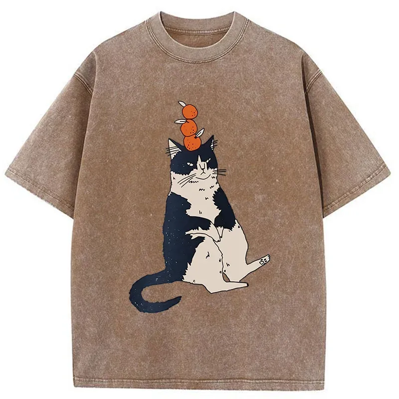 Tokyo-Tiger Cat With Orange On Head Washed T-Shirt