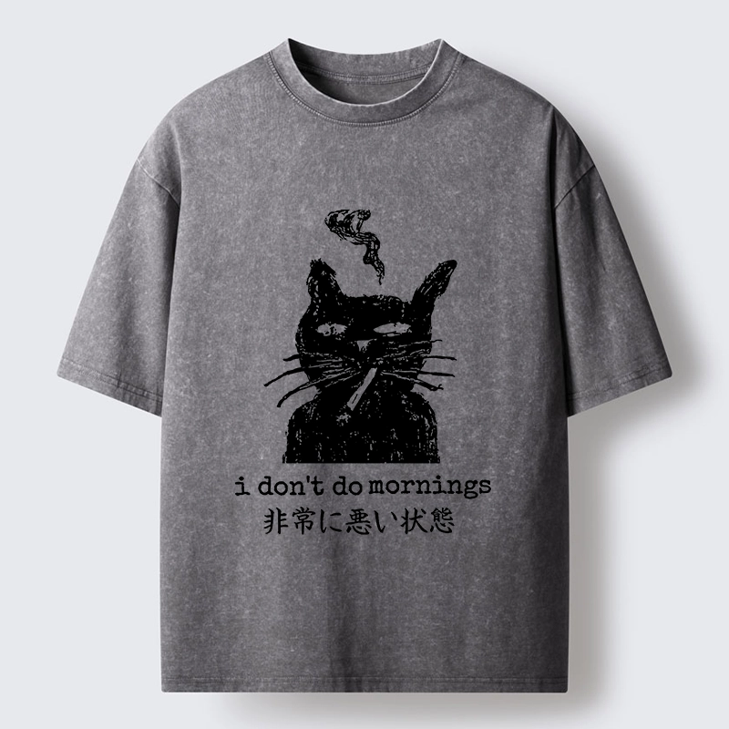 Tokyo-Tiger Sassy Smoke Cat Morning Hater Meme Art Washed T-Shirt
