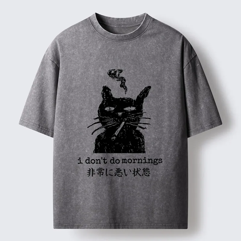 Tokyo-Tiger Sassy Smoke Cat Morning Hater Meme Art Washed T-Shirt