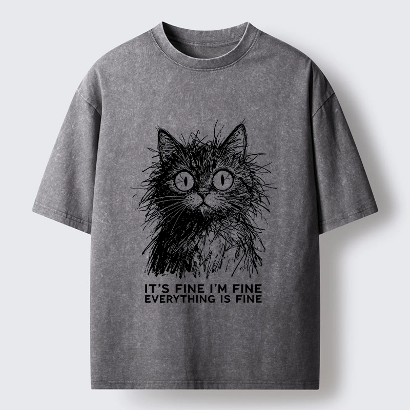 Tokyo-Tiger Fluffy Wild Cat Calm Fake Mood Washed T-Shirt