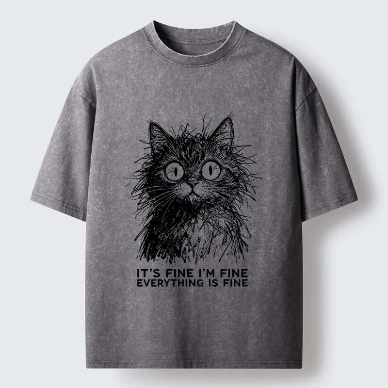 Tokyo-Tiger Fluffy Wild Cat Calm Fake Mood Washed T-Shirt