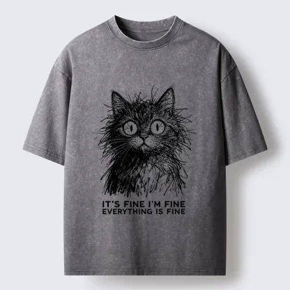 Tokyo-Tiger Fluffy Wild Cat Calm Fake Mood Washed T-Shirt
