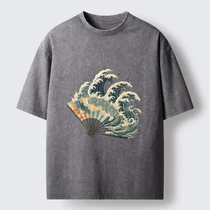 Tokyo-Tiger Wave Fan Classic Japanese Ukiyo E Art Washed T-Shirt