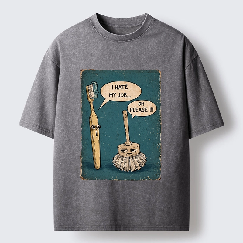 Tokyo-Tiger Relatable Work Stress Brush Print Washed T-Shirt