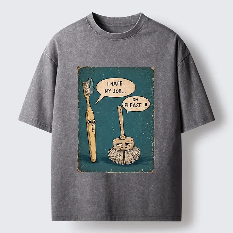 Tokyo-Tiger Relatable Work Stress Brush Print Washed T-Shirt